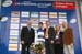 The first leader of the World Cup series in 2011 - Emma Pooley (Garmin-Cervelo) with Italian Federation President / UCI Vice President, Renato Di Rooc and organiser, Mario Minervino  		CREDITS:   		TITLE:   		COPYRIGHT: CJ@CJFoto.com  All Rights Reserved