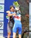 Congratulations between the two Canadians on the podium 		CREDITS: Rob Jones 		TITLE: World Cup Mont Ste-Anne 		COPYRIGHT: Rob Jones/www.canadiancyclist.com 2011� All rights retained - no copying, printing or other manipulation, editing or processing perm