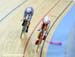 World Cup leader Alison Shanks (New Zealand) overtakes Eugenia Bujak (Poland) 		CREDITS:  		TITLE: Track World Cup London 		COPYRIGHT: Rob Jones/www.canadiancyclist.com 2012� All rights retained - no use permitted without prior, written permission