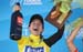 Katie Hall (UnitedHealthCare Pro Cycling Team) celebrates after being awarded the yellow jersey following Stage 2 		CREDITS:  		TITLE: 775137857ES018_Amgen_Tour_o 		COPYRIGHT: 2018 Getty Images