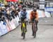 Toon Aerts (Bel) had caught Mathieu van der Poel (Ned) late in teh race 		CREDITS:  		TITLE: 2018 Cyclo-cross World Championships, Valkenburg NED 		COPYRIGHT: Rob Jones/www.canadiancyclist.com 2018 -copyright -All rights retained - no use permitted withou