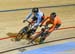 Walsh and Braspennincx came close to tangling in the 1/16 final 		CREDITS:  		TITLE: 2018 Track World Championships, Apeldoorn NED 		COPYRIGHT: Rob Jones/www.canadiancyclist.com 2018 -copyright -All rights retained - no use permitted without prior; writte