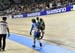 Jessica Lee limps to the finish line after blowing a tire and crashing 		CREDITS:  		TITLE: 2019 Track World Championships, Poland 		COPYRIGHT: Rob Jones/www.canadiancyclist.com 2019 -copyright -All rights retained - no use permitted without prior, writte